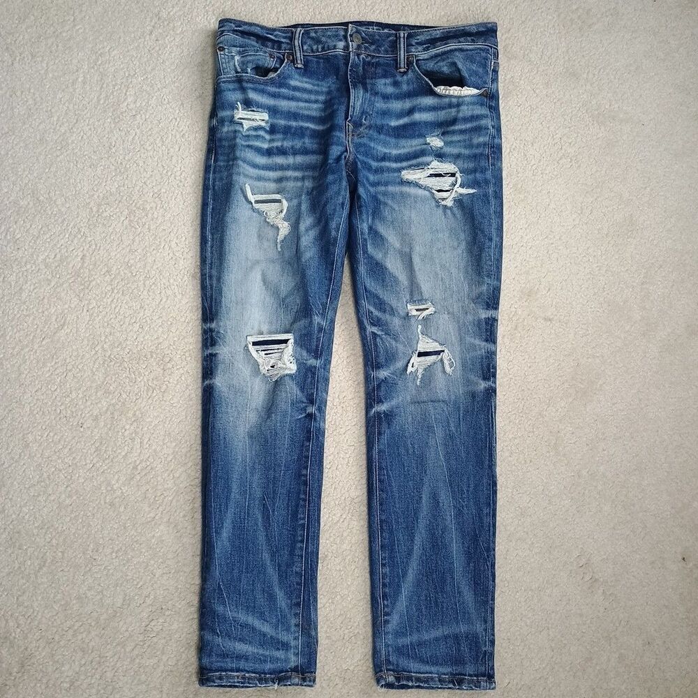 American Eagle AirFlex Skinny Fit Denim Jeans Men's Size 34x28 Distressed Pant
